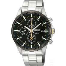 Seiko Men's Quartz Chronograph Tachymeter Black Dial Yellow SNDC85