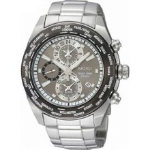 Seiko Men's Stainless Steel Criteria Alarm World Time Gray Dial SPL035