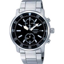 Seiko Men's Stainless Steel Chronograph Black Dial Quartz SNN223