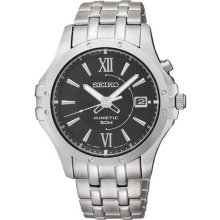 Seiko Men's Stainless Steel Kinetic Black Dial Date Display SKA549