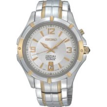 Seiko Men's Two Tone Coutura Perpetual Date Quartz Silver Tone Dial SNQ124