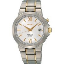 Seiko Men's Two Tone Titanium Kinetic Silver Tone Dial SKA485