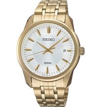 Seiko Quartz Water Resistance Gold Plated Stainless Steel Mens Sports Watch