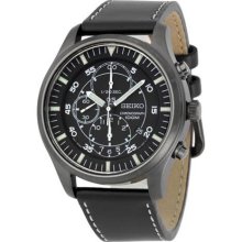 Seiko SNDA21 Stainless Steel Case Chronograph Black Dial Black Leather