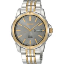 Seiko Sne100 Men's Gold Tone Stainless Steel Black Dial Solar Powered Date Watch