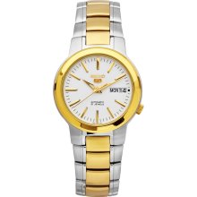 Seiko SNKA28 Two Tone Stainless Steel Seiko 5 Automatic White Dia ...