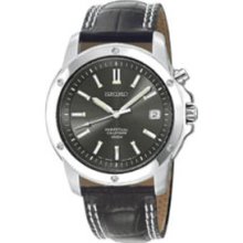 Seiko SNQ047 Mns Blk Dial Blk Leather Strap