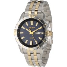 Seiko Solar Two Tone Stainless Steel Black Dial Day-Date Mens Watch SNE176