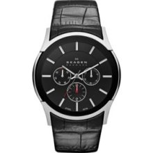 Skagen Black Men's Black Leather Watch