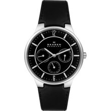 Skagen Men's Black Dial Black Leather