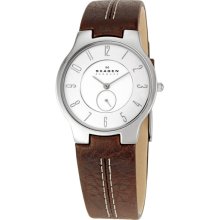 Skagen Slimline Steel Brown Strap Mens Watch 433LSL1