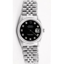 Stainless Steel Datejust Model Custom Added Black Diamond Dial