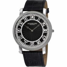 Stuhrling Original 904.33151 Mens Classic Hyperion Slim Swiss Quartz with Stainless Steel Case Black Dial and Black Leather Strap Watch