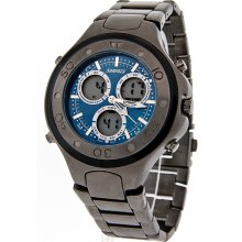 Surface Mens XL Blue Dial Black Analog Digital Quartz Chronograph Watch