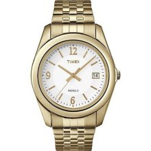 TIMEX New Analog Round Mens Watch Gold-Tone Expansion Steel Band Indiglo Quartz