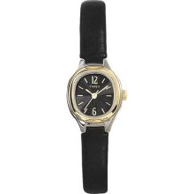 Timex Women's T23251 Black Leather Quartz Watch with Black Dial