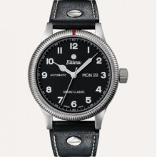 Tutima Grand Classic Automatic 43mm Watch - Black Dial, Black Calf Leather 628-07 Sale Authentic