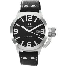 Tw Steel Unisex Quartz Watch With Black Dial Analogue Display And Black Leather Strap Tw2