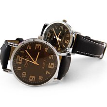 Unisex Leather Band Analog Wrist Quartz Watch With Coffee Dial (Black)
