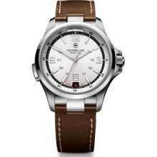 Victorinox Swiss Army Mens Night Vision Analog Stainless Watch - Brown Leather Strap - Silver Dial - 241570
