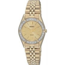 Women's Gold Tone Stainless Steel Solar Quartz Gold Dial Swarovski Cry