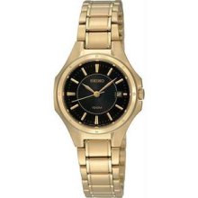 Women's Gold Tone Stainless Steel Quartz Black Dial Link