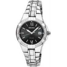 Women's Solar Stainless Steel Case and Bracelet Black Dial Diamonds