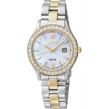 Women's Solar Two Tone Stainless Steel Case and Bracelet Mother of