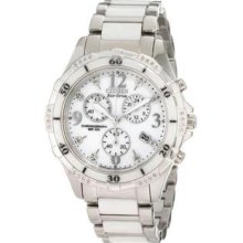 Women's Stainless Steel Case Eco-Drive Ceramic Band Chronograph White