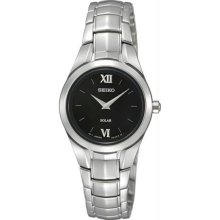 Women's Stainless Steel Solar Quartz Black Dial