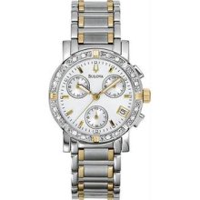 Women's Stainless Steel Two Tone Diamond Chronograph Silver