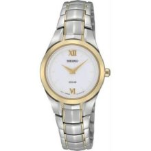 Women's Two Tone Stainless Steel Solar Quartz White