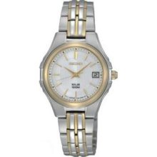 Women's Two Tone Stainless Steel Solar Quartz White Dial