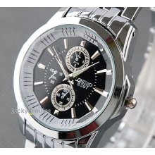 1 Pcs In 2 Color Gentlemen Decorated Dial Quartz Stainless Steel Wrist Watch