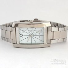 1 Piece Men Quartz White Dial Steel Rectangle Anolog Display Watches