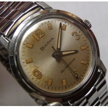 1966 Bulova Men's Automatic 17Jwl Silver Military Dial Swiss Watch w/ Bracelet