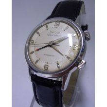 1970 Bulova Wrist Alarm Watch Two Tone Dial Stainless Steel