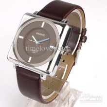 1pcs Bariho Pretty Coffee Leather And Dial Square Quartz Watch Silve