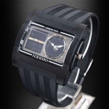 1pcs Black Silicone Band Date Day Alarm Analog & Digital Diving Sport Watch