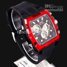 1pcs Selling Ohsen Digital Red Square Rim Pu Men Sport Quartz Watch