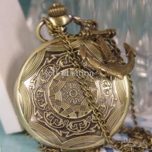 2012 Victorian Flower Pocket Watch Necklace,with Titanic Anchor Pend