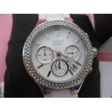 $275 Dkny Ceramic Glitz Chronograph White Dial Women's Watch Ny4985