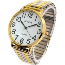 2tone Large Face Geneva Stretch Band Women's Watch