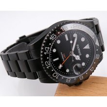 40mm Parnis Black Dial Gmt Sea Style Pvd Case Rotatable Ceramic Bezel Watc Pv006