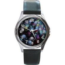 Abstract Graphics Unisex Silver-Tone Round Metal Watch 37