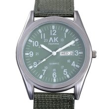 Ak-homme Dark Green Military Nightvision Hands Canvas Mens Watch