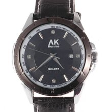 â˜… Ak-homme â˜… Mens Black Case Black Leather Calendar Quartz Wrist Watch Ak238