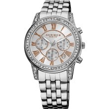 Akribos XXIV Women's Stainless Steel Crystal Chronograph Bracelet Watch (Silver-tone)