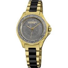 Akribos XXIV Women's Swiss Quartz Diamond Ceramic Link Bracelet Watch (Gold-tone/ Black)