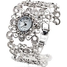 Alloy Women's Antique Style Analog Quartz Bracelet Watch (Silver)